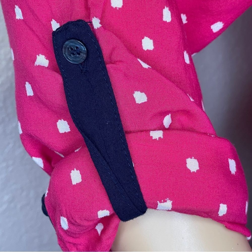 Anthropologie Vanessa Virginia Lightweight Dot Blouse Pink White Navy Blue Sz 0 - Picture 3 of 10